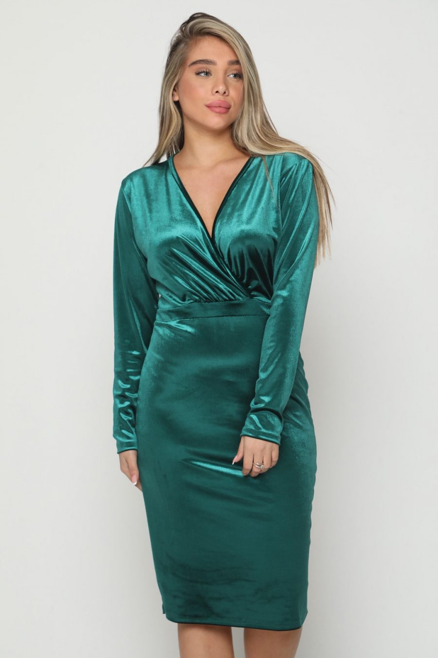 שמלה מעטפת קטיפה מרשימה ירוקה